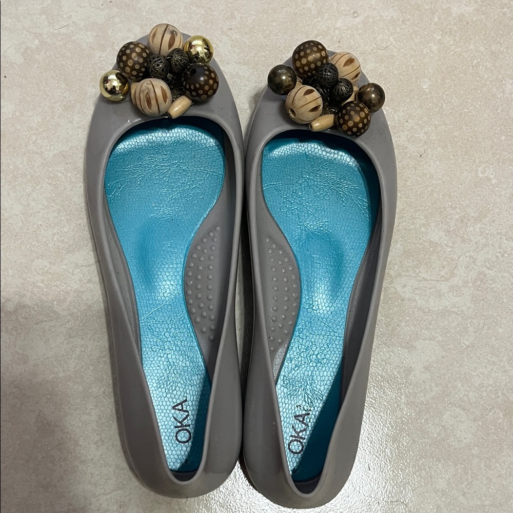 OKA b. Gray Flats with Beaded Accents